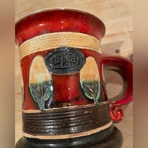 Danko Handcrafted Teal Copper Gold Rust Colored Matching Mugs (2) Signed